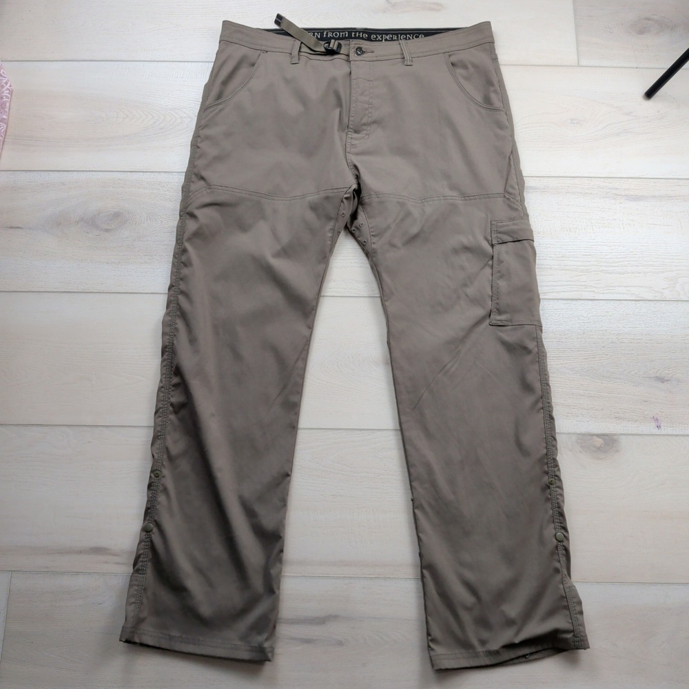 Prana Stretch Zion Hiking Pants Mens 40x32 Roll Up Brown Stretch Cargo M4ST32116